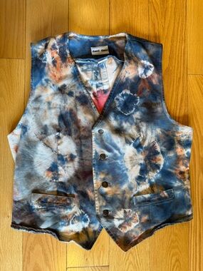 David David Rastafari Tie-Dye Button Vest in Blue and Cream